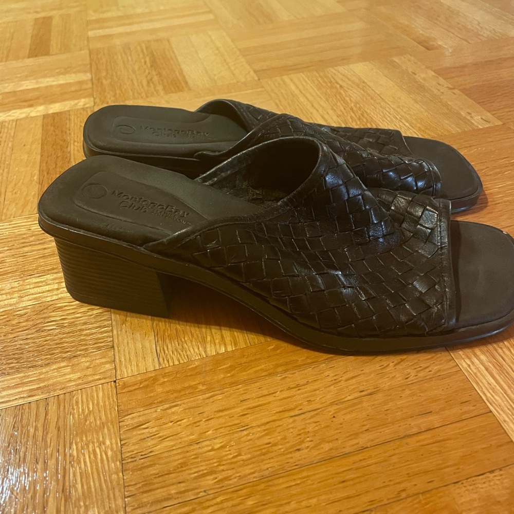 Black chunky heeled sandals